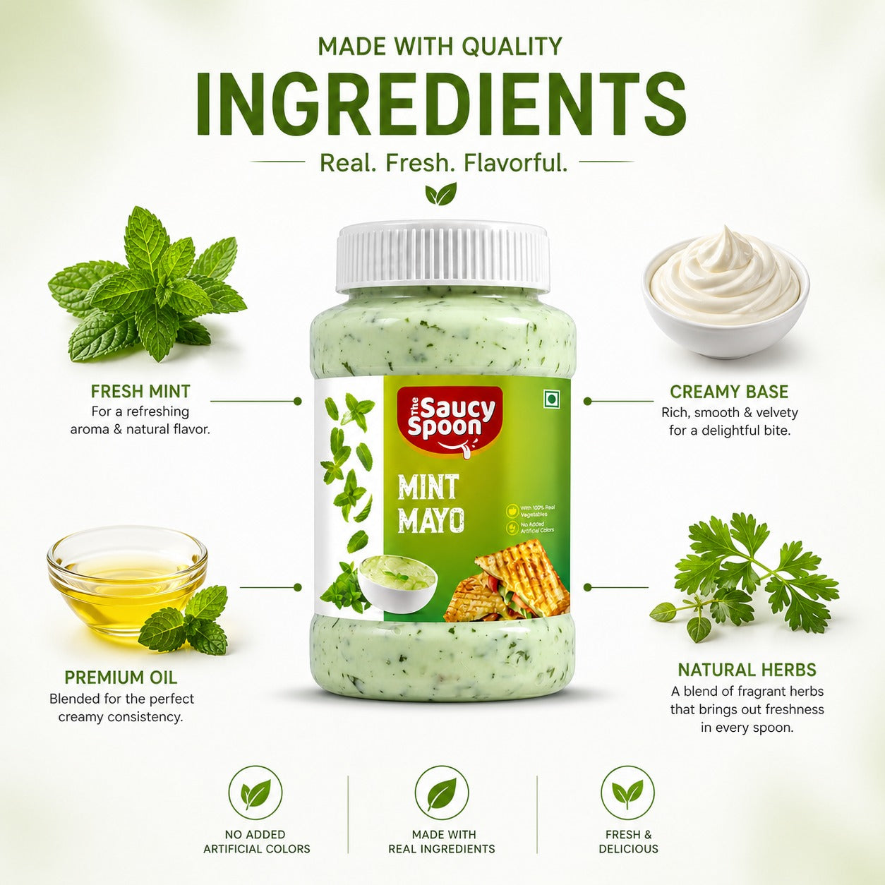 The Saucy Spoon Double Delight Mayo Combo – Plain Veg Mayo + Mint Mayo | Pack of 2 | Creamy & Refreshing Sandwich Spread
