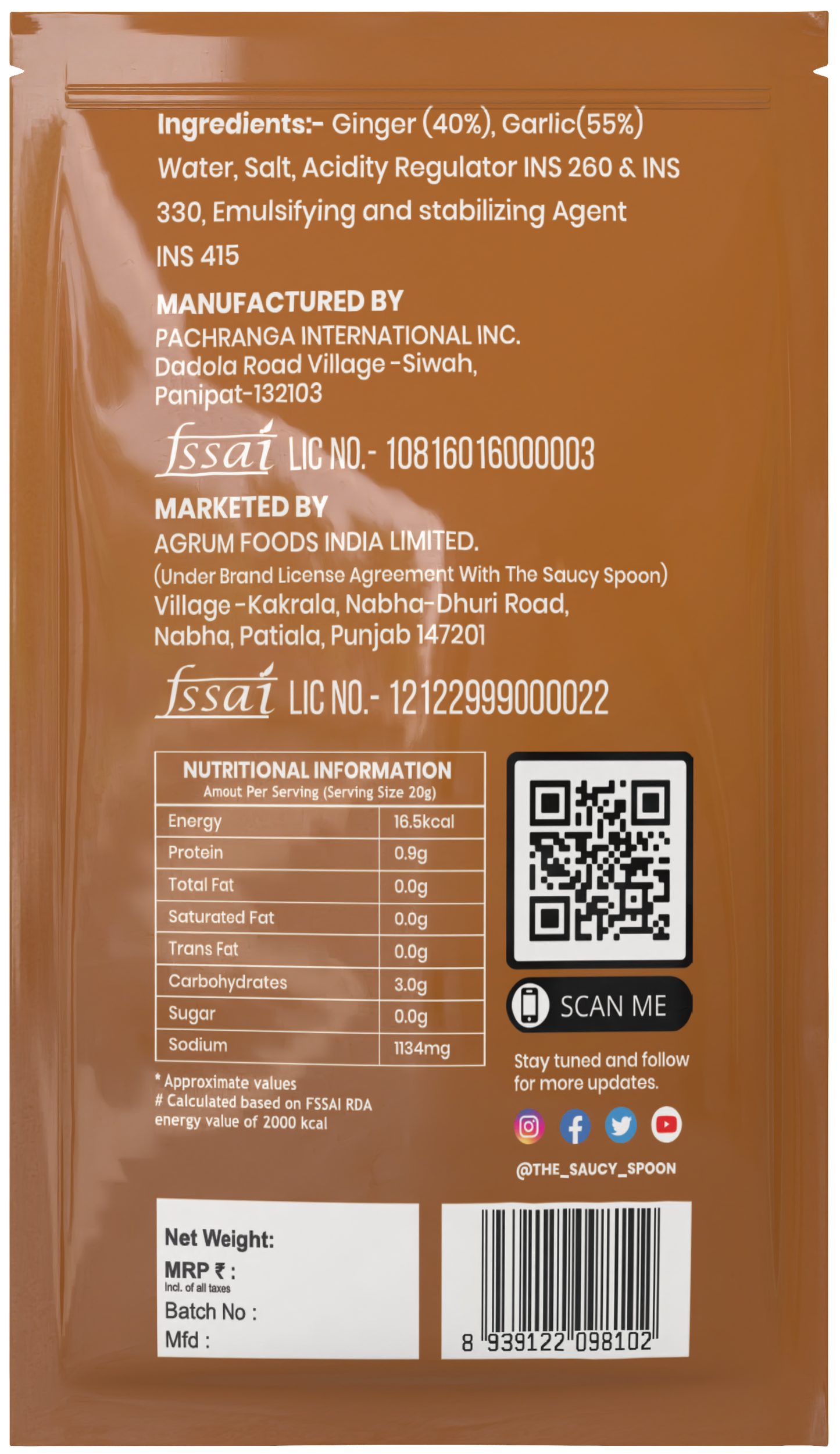 🧄 Ginger Garlic Paste – 20g Sachets (Pack of 15)