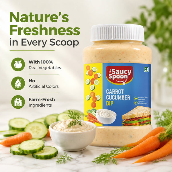 The Saucy Spoon Carrot Cucumber Dip 250 GM | Creamy Veggie Dip for Snacks, Nachos & Healthy Munching