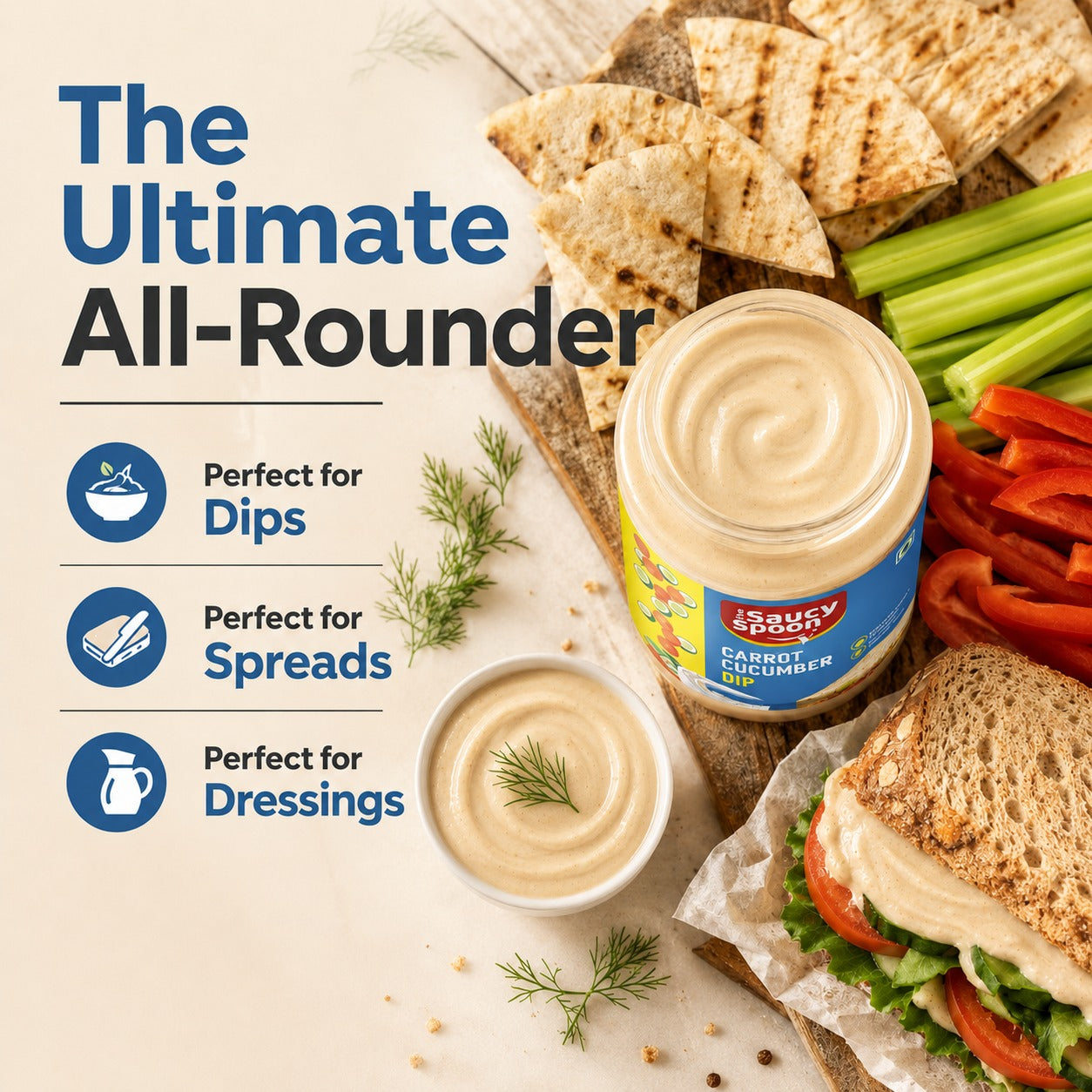 The Saucy Spoon Carrot Cucumber Dip 250 GM | Creamy Veggie Dip for Snacks, Nachos & Healthy Munching