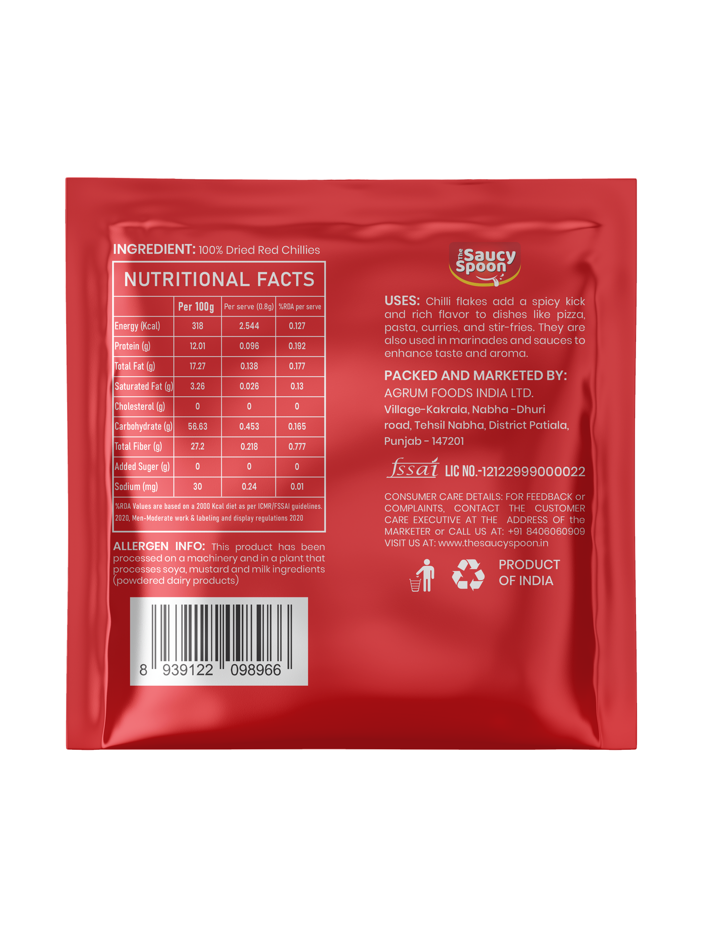 Bulk Chilli Flakes Sachets 0.75g for HORECA | 150 Sachets Bag| The Saucy Spoon