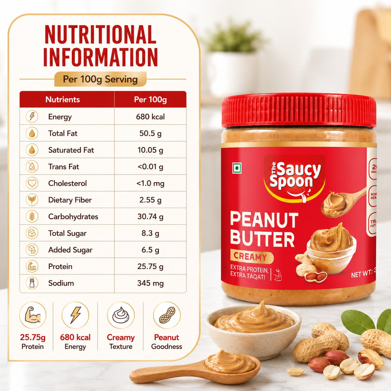 🥜 The Saucy Spoon – Creamy Peanut Butter | 1 KG