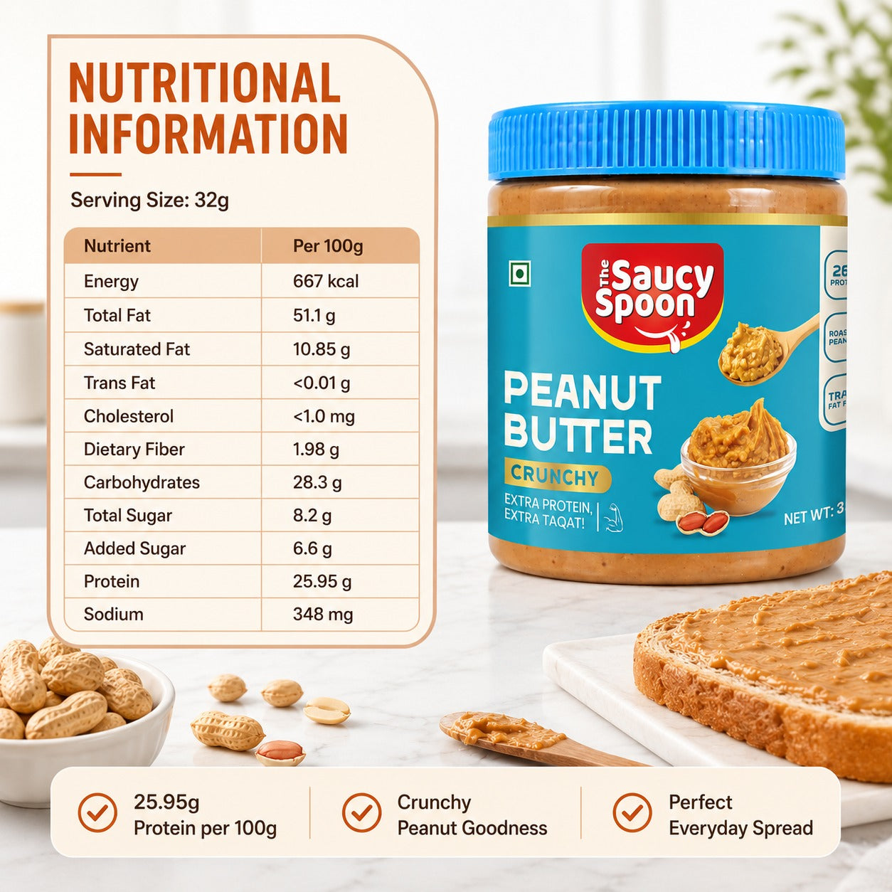 🥜 The Saucy Spoon – Peanut Butter Crunchy 1 kg | Premium Roasted Peanut Spread