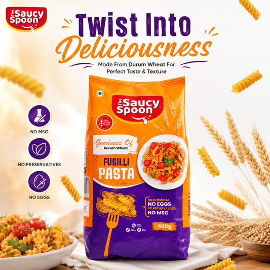 The Saucy Spoon Fusilli Pasta Pack of 2 | Premium Durum Wheat Spiral Pasta Combo | High Protein & Fibre | Perfect for White & Red Sauce Pasta