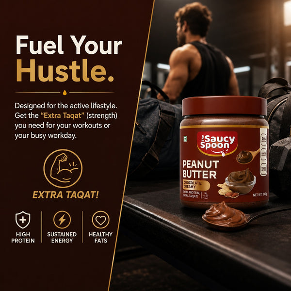 The Saucy Spoon Chocolate Peanut Butter 340 GM | Creamy Protein-Rich Chocolate Peanut Spread