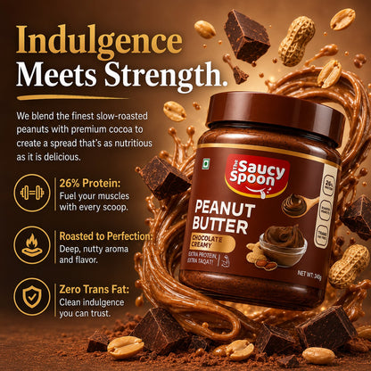 The Saucy Spoon Chocolate Peanut Butter 340 GM | Creamy Protein-Rich Chocolate Peanut Spread
