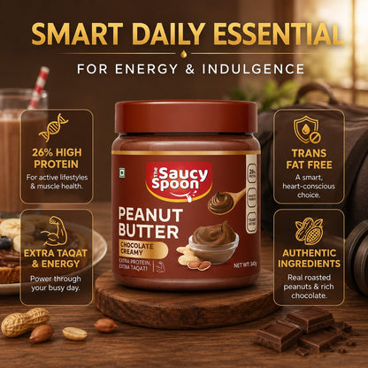 The Saucy Spoon Chocolate Peanut Butter 340 GM | Creamy Protein-Rich Chocolate Peanut Spread