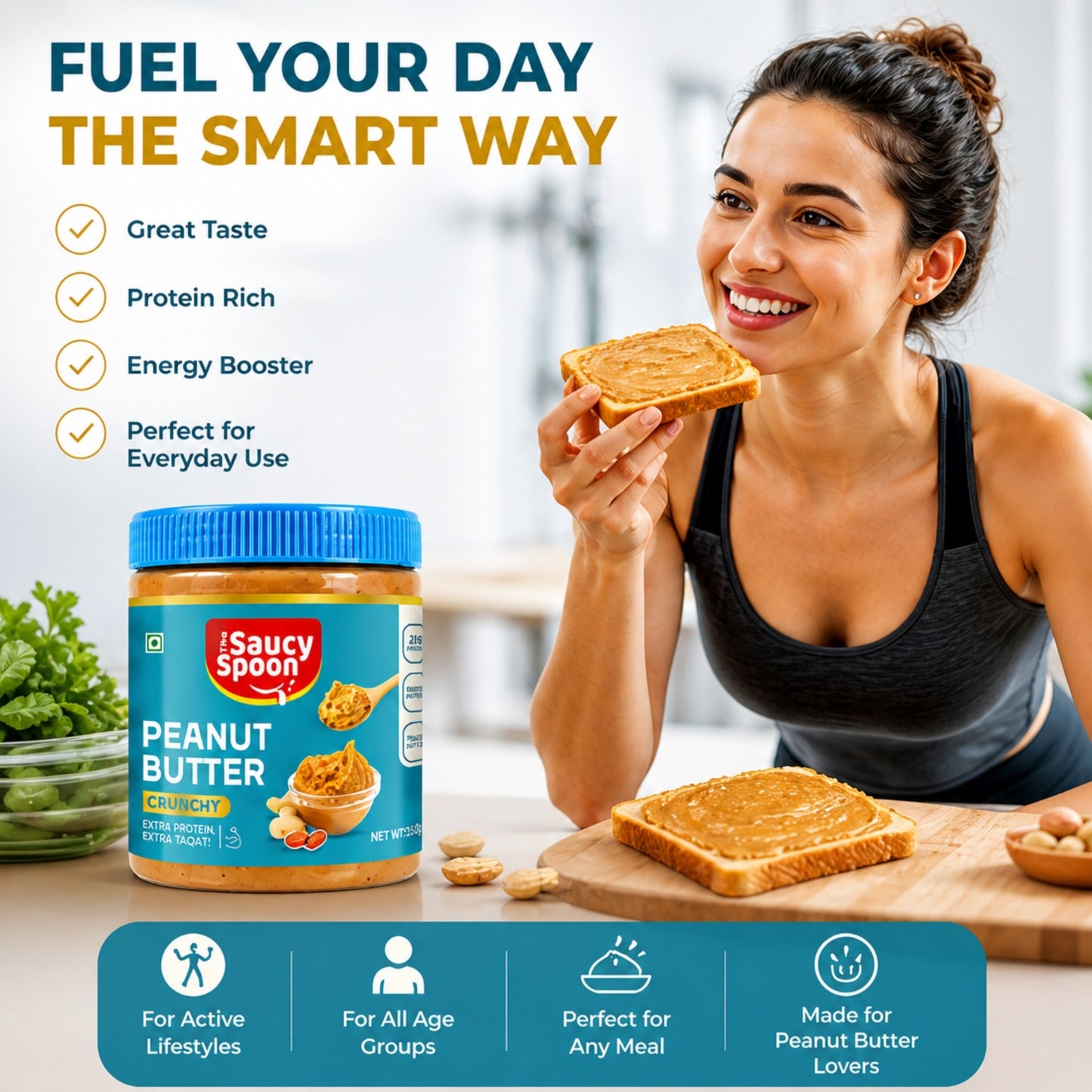 🥜 The Saucy Spoon – Peanut Butter Crunchy 1 kg | Premium Roasted Peanut Spread