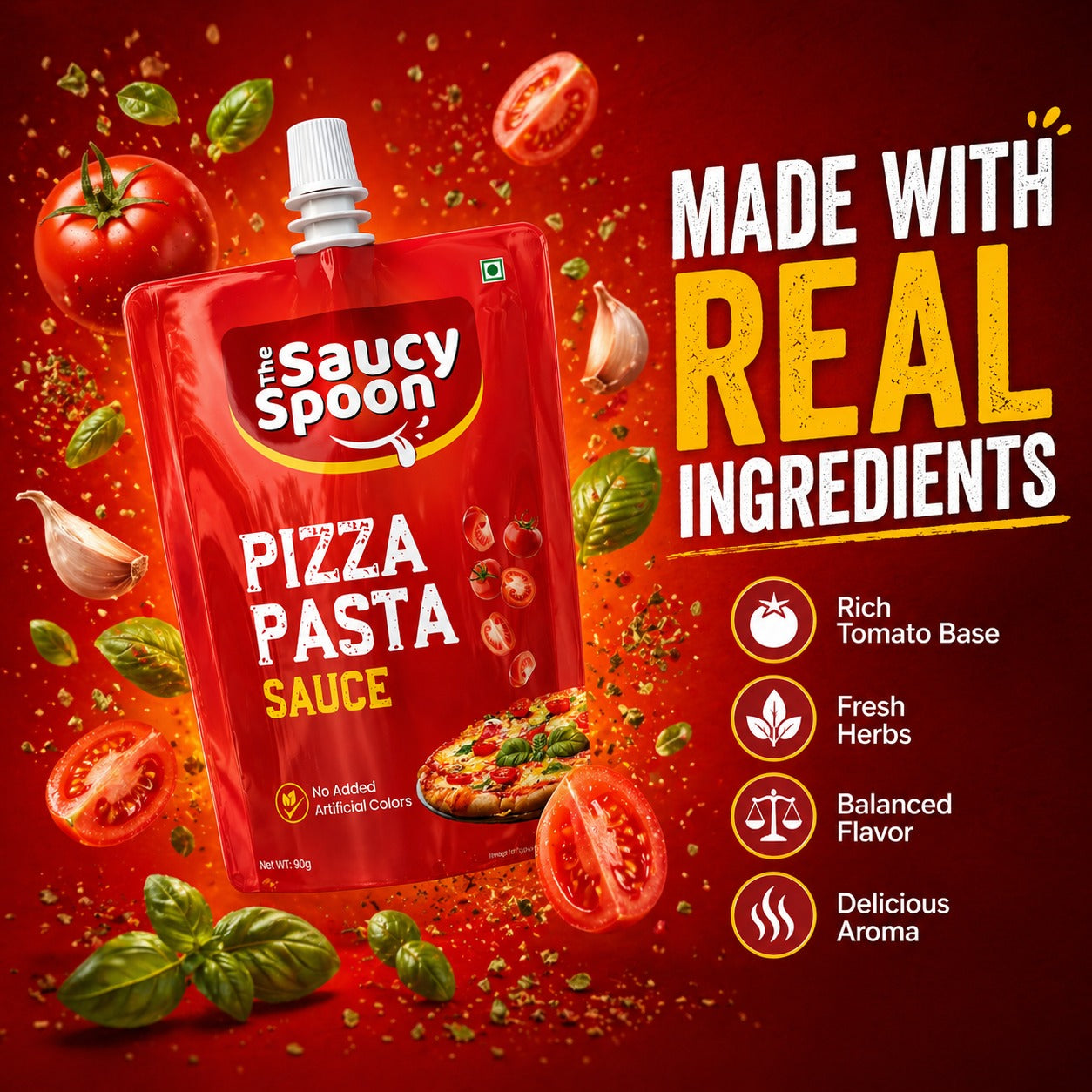 🍅 Pizza Pasta Sauce 90gm Spout Pouch – Shopify Product Description