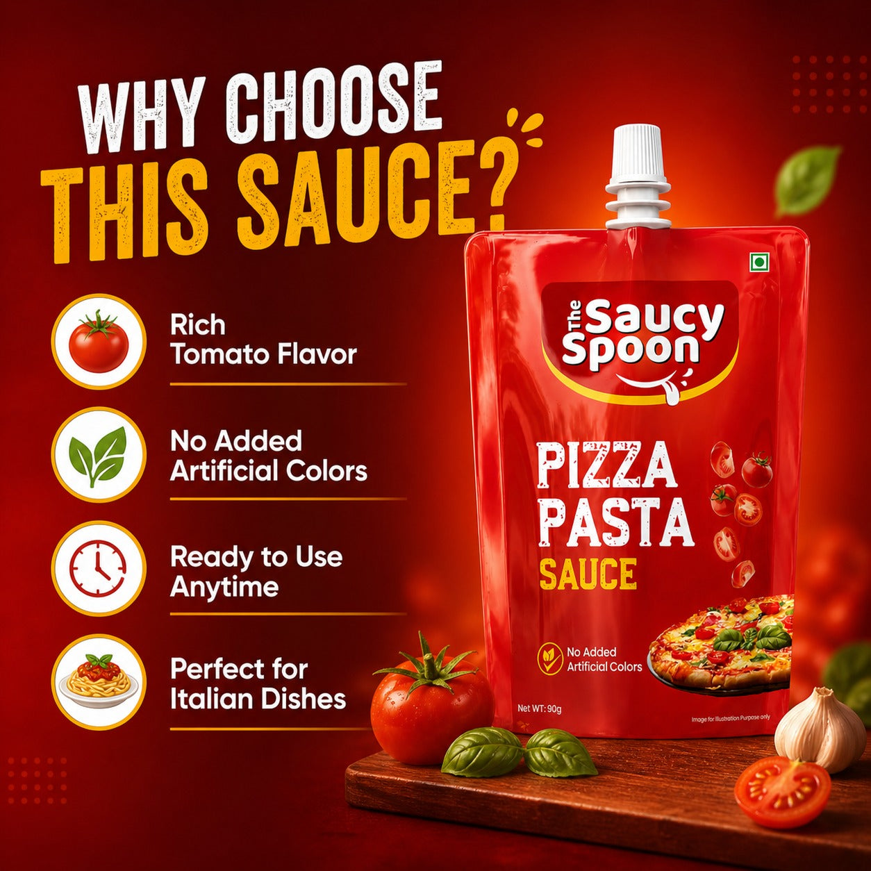🍅 Pizza Pasta Sauce 90gm Spout Pouch – Shopify Product Description