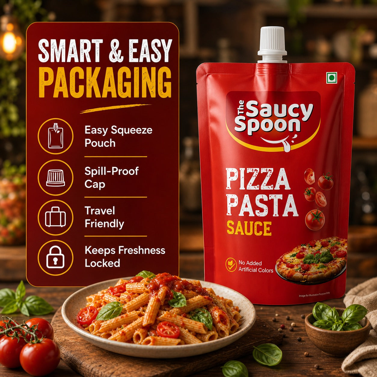 🍅 Pizza Pasta Sauce 90gm Spout Pouch – Shopify Product Description