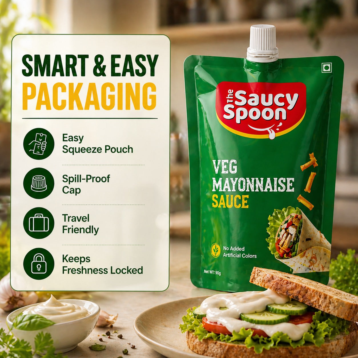 Plain Veg Mayo 90gm Spout Pouch – Creamy Goodness Anytime, Anywhere!
