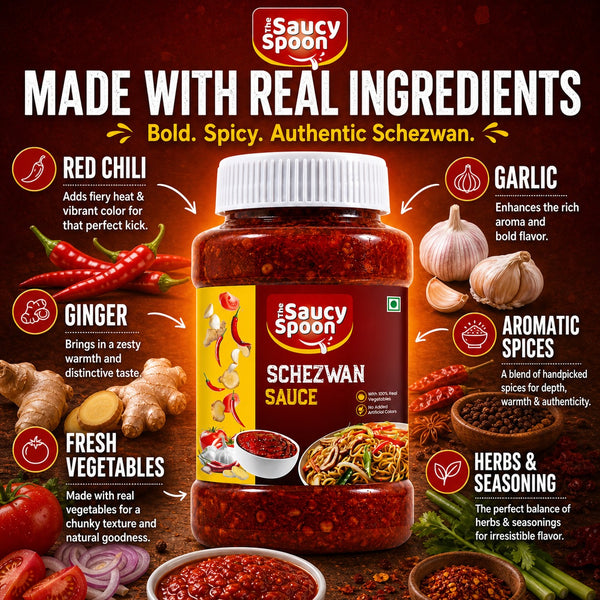The Saucy Spoon – Schezwan Sauce 90 Gm Spout Pouch | Spicy Indo-Chinese Dip & Cooking Sauce