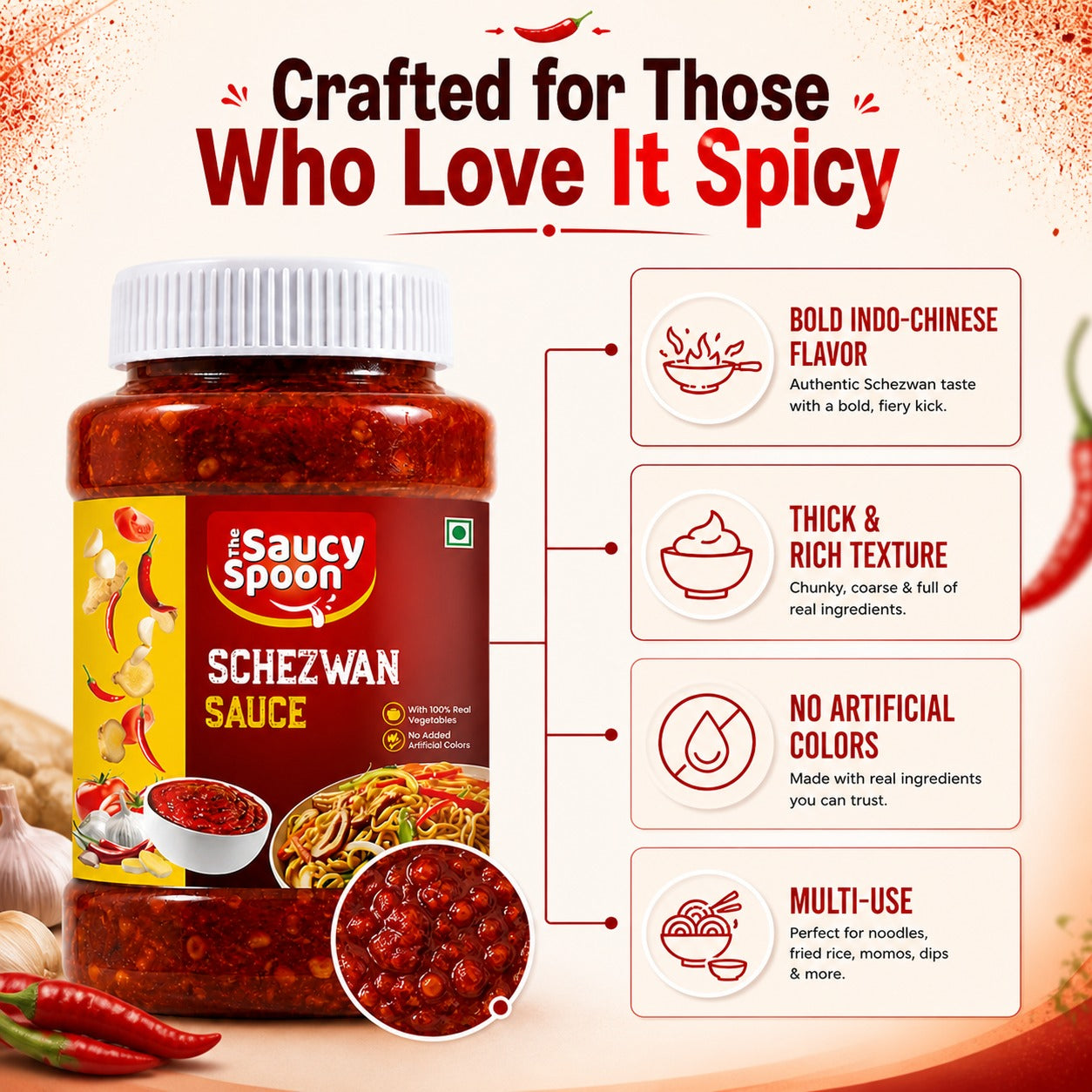 The Saucy Spoon – Schezwan Sauce 250 Gm Jar | Spicy Indo-Chinese Dip & Cooking Sauce