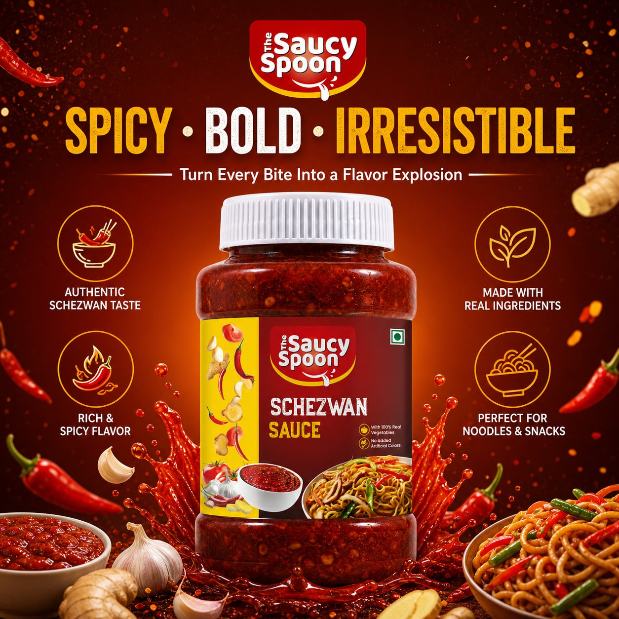 The Saucy Spoon – Schezwan Sauce 250 Gm Jar | Spicy Indo-Chinese Dip & Cooking Sauce