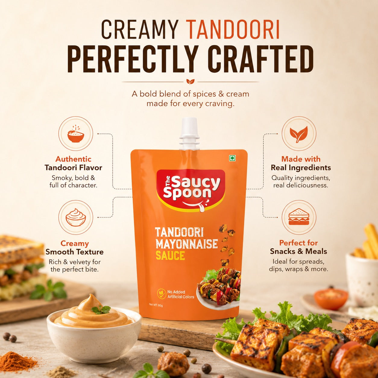 🔥 Tandoori Mayo 90gm Spout Pouch – Smoky, Creamy & Irresistibly Desi!