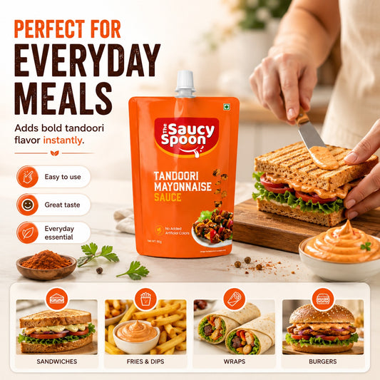 🔥 Tandoori Mayo 90gm Spout Pouch – Smoky, Creamy & Irresistibly Desi!