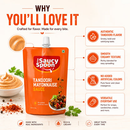 🔥 Tandoori Mayo 90gm Spout Pouch – Smoky, Creamy & Irresistibly Desi!